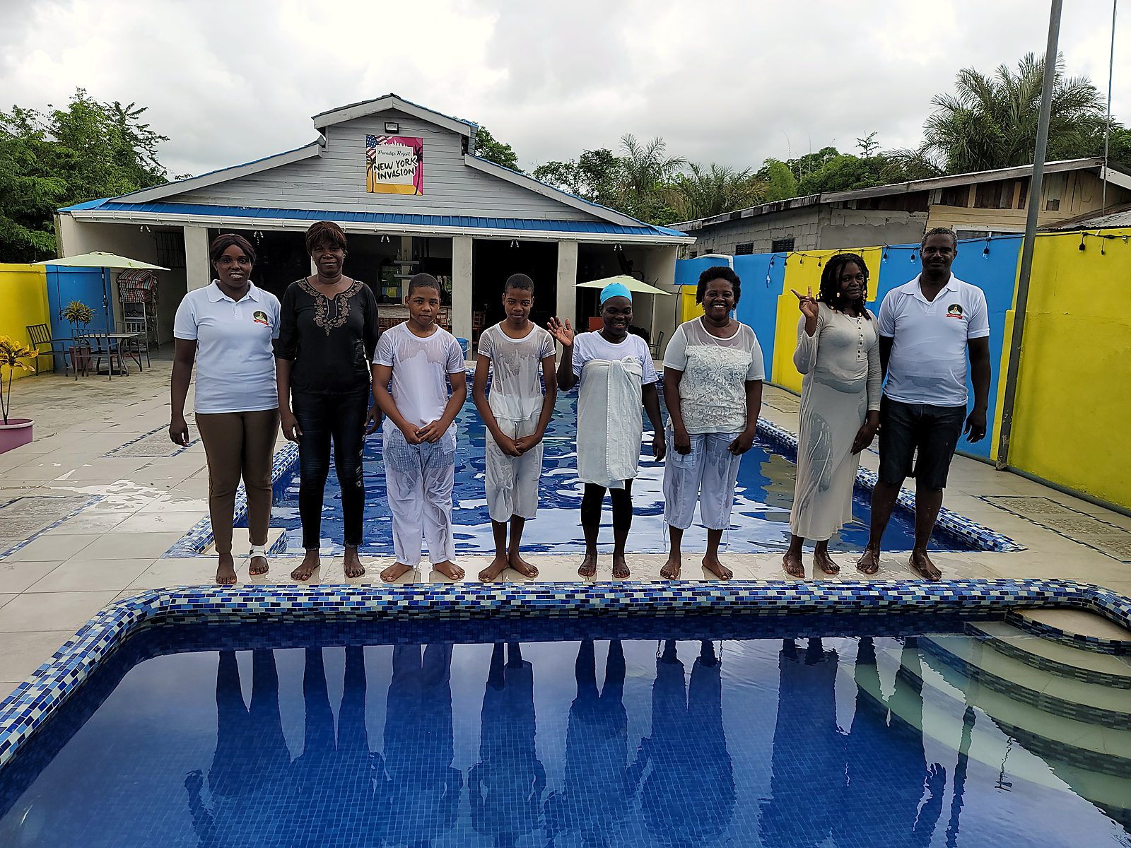 Baptism candidates by the pool