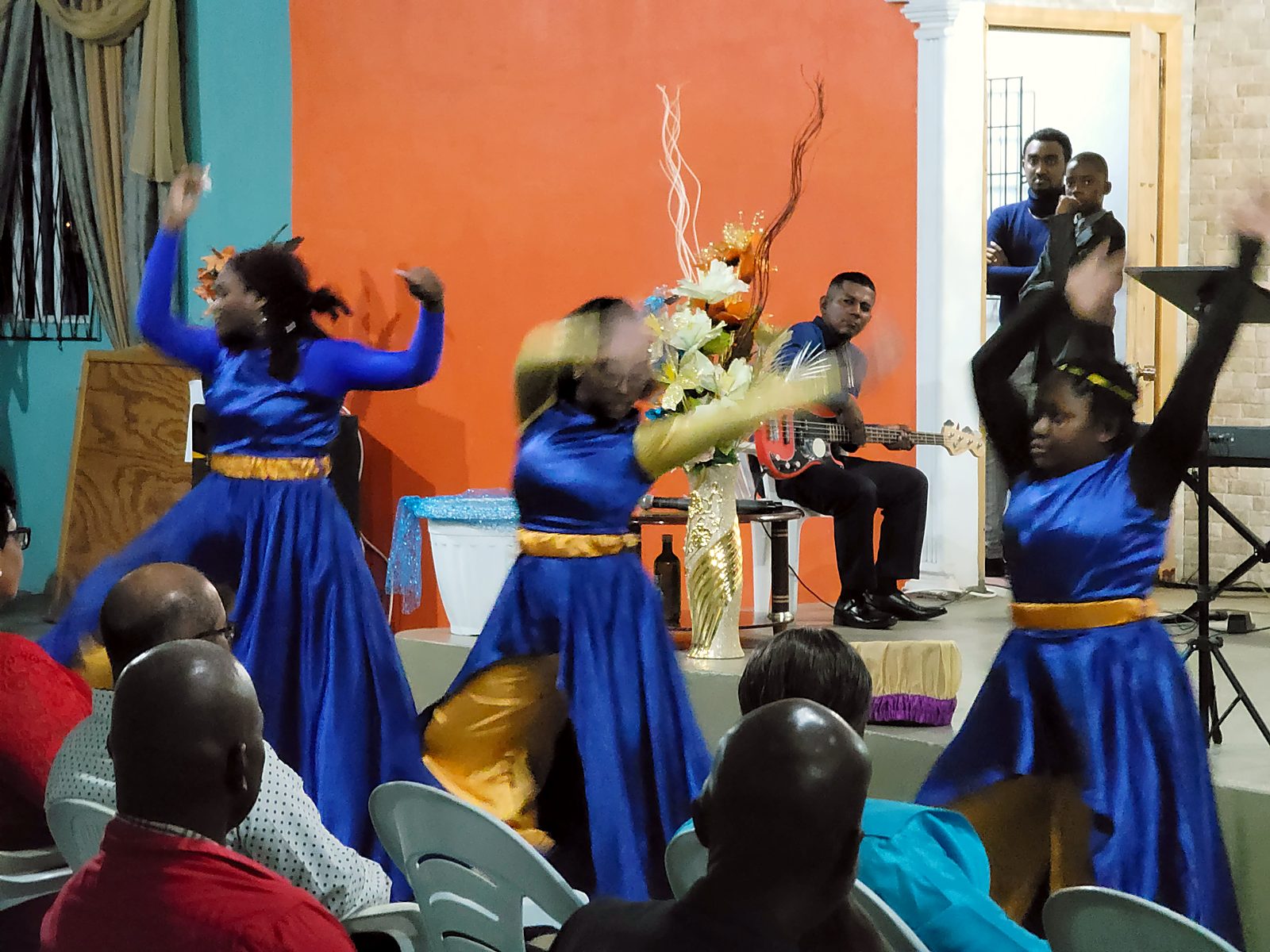 The dance ministry ministering in blue robes